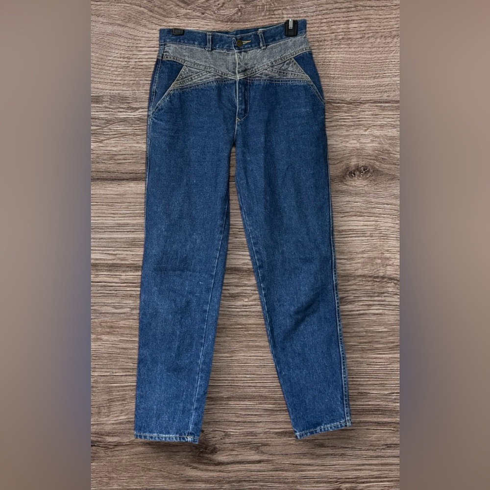 vintage Jordache women's high-rise, tapered-leg, color-block jeans